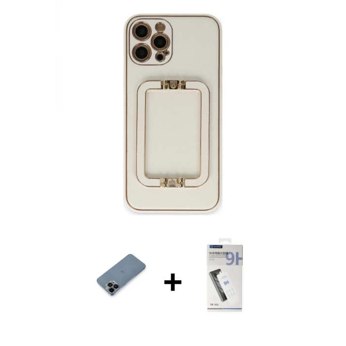 ieg™ iPhone 12 Pro Kılıf Kozmos Minimal Prime - Şeffaf Uv Polymer Nano Ekran Koruyucu + Shine Kamera Lens Koruma Cam - SH