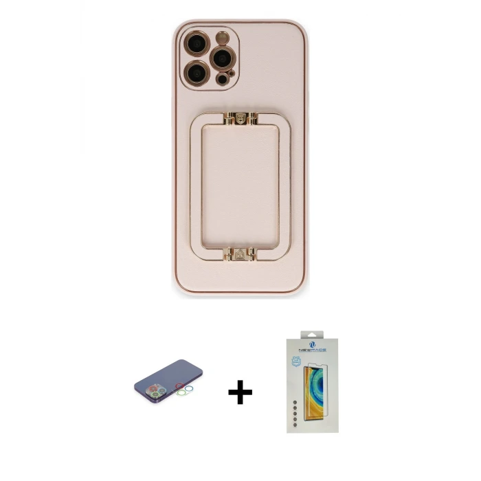 ieg™ iPhone 12 Pro Kılıf Kozmos Minimal Prime - Siyah Polymer Nano Ekran Koruyucu + Renkli Kamera Lens Koruma Cam - MI