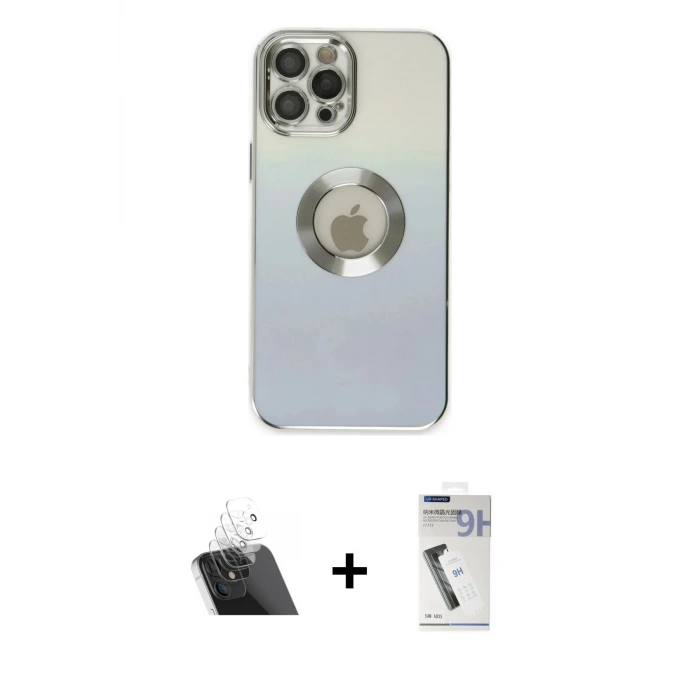 ieg™ iPhone 12 Pro Kılıf Kutup Yansıma Özel Seri - Şeffaf Uv Polymer Nano Ekran Koruyucu + Kamera Lens Koruma Cam - SF