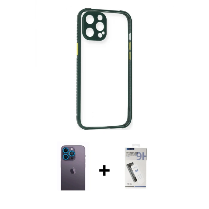 ieg™ iPhone 12 Pro Kılıf Nova Asil Özel Seri - Şeffaf Uv Polymer Nano Ekran Koruyucu + Neon Fosforlu Kamera Lens - MI