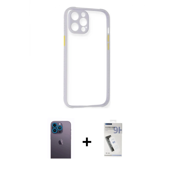 ieg™ iPhone 12 Pro Kılıf Nova Asil Özel Seri - Şeffaf Uv Polymer Nano Ekran Koruyucu + Neon Fosforlu Kamera Lens - MI