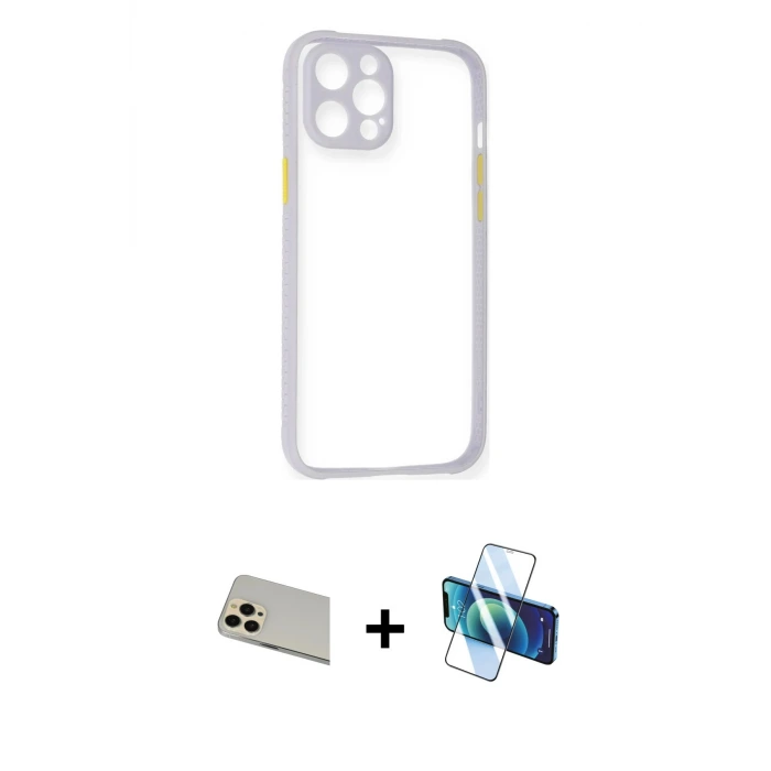 ieg™ iPhone 12 Pro Kılıf Nova Asil Özel Seri - Siyah 3D Antistatik Seramik Nano Ekran Koruyucu + Rainbow Kamera Lens Koruma Cam - GD