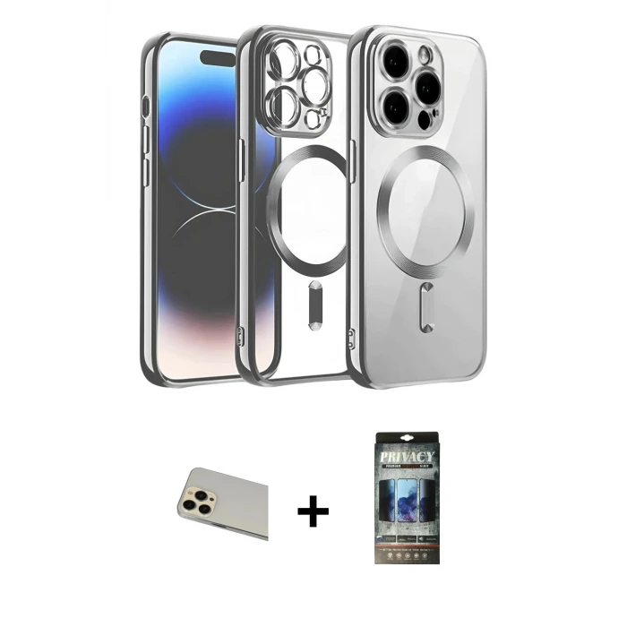 ieg™ iPhone 12 Pro Kılıf Nova Işık Özel Seri - Siyah 34D Hayalet Izgaralı Cam + Rainbow Kamera Lens Koruma Cam - GD