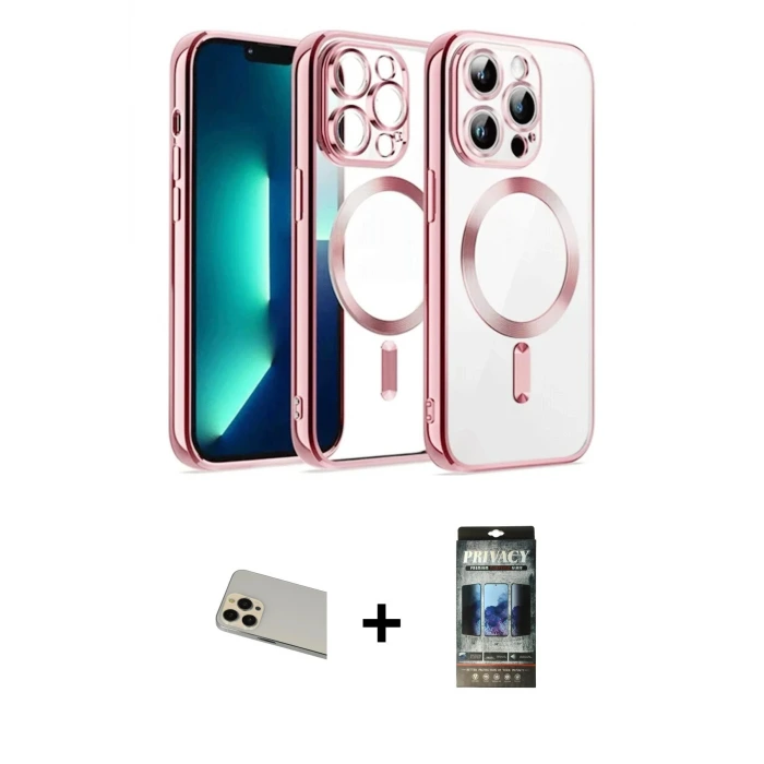 ieg™ iPhone 12 Pro Kılıf Nova Işık Özel Seri - Siyah 34D Hayalet Izgaralı Cam + Rainbow Kamera Lens Koruma Cam - GD