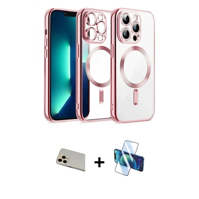 ieg™ iPhone 12 Pro Kılıf Nova Işık Özel Seri - Siyah 3D Antistatik Cam Ekran Koruyucu + Rainbow Kamera Lens Koruma Cam - GD