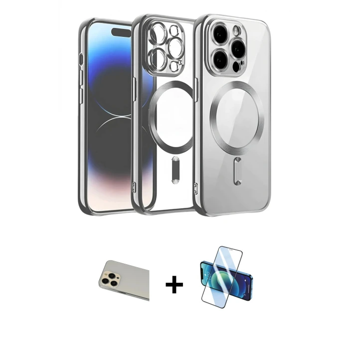 ieg™ iPhone 12 Pro Kılıf Nova Işık Özel Seri - Siyah 3D Antistatik Cam Ekran Koruyucu + Rainbow Kamera Lens Koruma Cam - GD