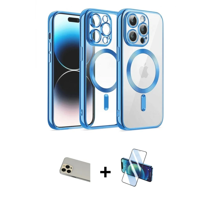 ieg™ iPhone 12 Pro Kılıf Nova Işık Özel Seri - Siyah 3D Antistatik Cam Ekran Koruyucu + Rainbow Kamera Lens Koruma Cam - GD