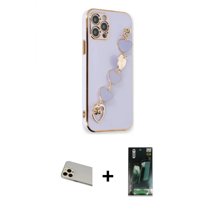 ieg™ iPhone 12 Pro Kılıf Nova Işık Prime - Şeffaf 360 Full Body Arka Koruyucu + Rainbow Kamera Lens Koruma Cam - GD