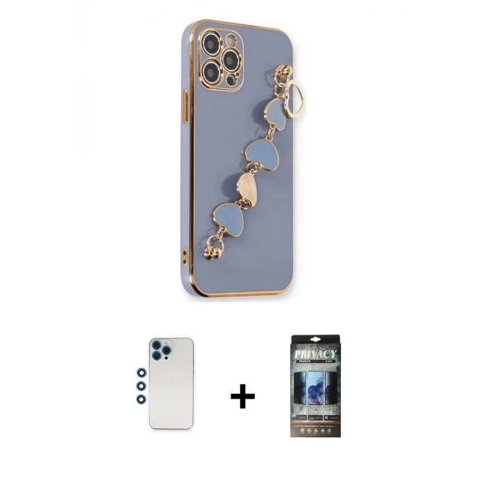 ieg™ iPhone 12 Pro Kılıf Nova Işık Prime - Siyah 34D Hayalet Izgaralı Cam + Shine Kamera Lens - MI