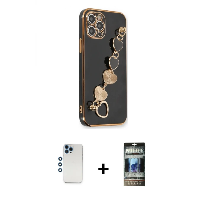 ieg™ iPhone 12 Pro Kılıf Nova Işık Prime - Siyah 34D Hayalet Izgaralı Cam + Shine Kamera Lens - MI