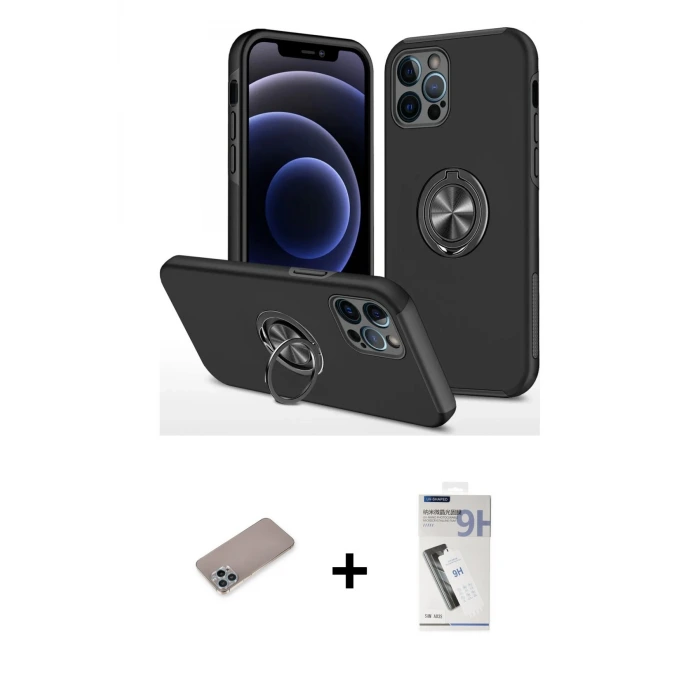 ieg™ iPhone 12 Pro Kılıf Odak Form Prime - Şeffaf Uv Polymer Nano Ekran Koruyucu + Shine Kamera Lens Koruma Cam - SABE