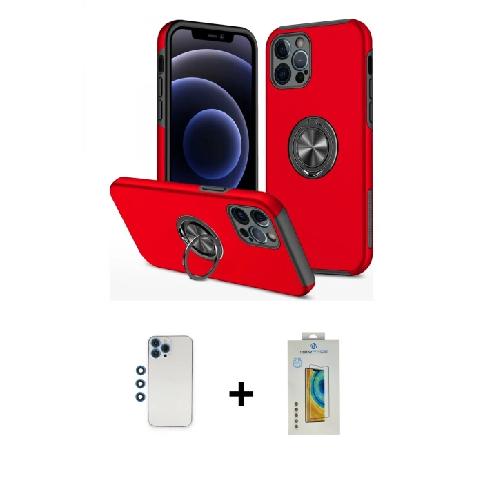 ieg™ iPhone 12 Pro Kılıf Odak Form Prime - Siyah Polymer Nano Ekran Koruyucu + Shine Kamera Lens - MI
