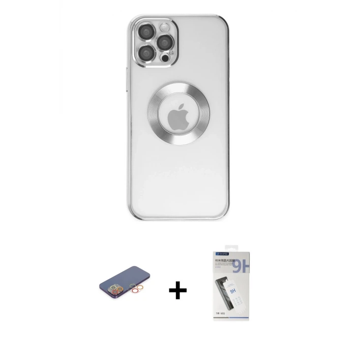 ieg™ iPhone 12 Pro Kılıf Pusula Form - Şeffaf Uv Polymer Nano Ekran Koruyucu + Renkli Kamera Lens Koruma Cam - TU