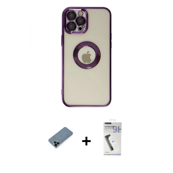 ieg™ iPhone 12 Pro Kılıf Pusula Form - Şeffaf Uv Polymer Nano Ekran Koruyucu + Shine Kamera Lens Koruma Cam - SH