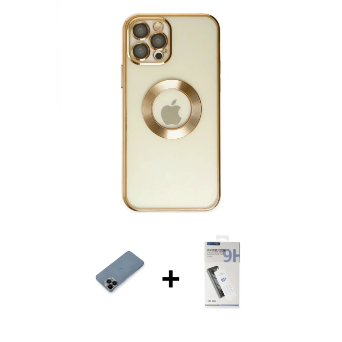 ieg™ iPhone 12 Pro Kılıf Pusula Form - Şeffaf Uv Polymer Nano Ekran Koruyucu + Shine Kamera Lens Koruma Cam - SH