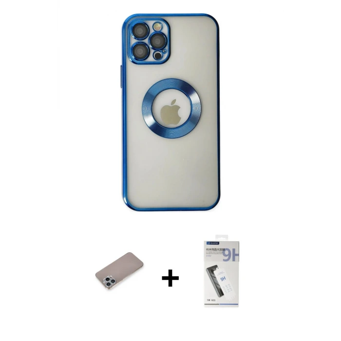 ieg™ iPhone 12 Pro Kılıf Pusula Form - Şeffaf Uv Polymer Nano Ekran Koruyucu + Shine Kamera Lens Koruma Cam - SABE