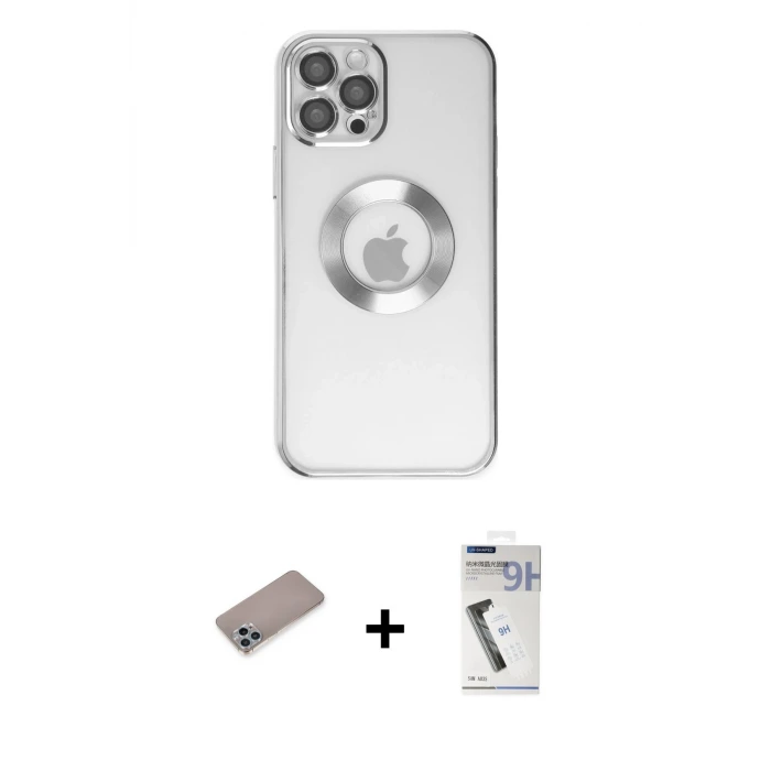 ieg™ iPhone 12 Pro Kılıf Pusula Form - Şeffaf Uv Polymer Nano Ekran Koruyucu + Shine Kamera Lens Koruma Cam - SABE