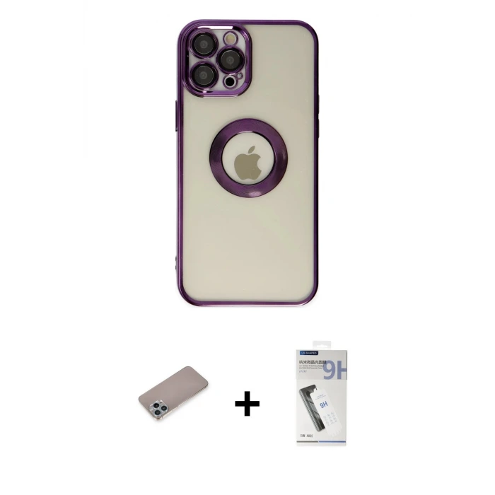 ieg™ iPhone 12 Pro Kılıf Pusula Form - Şeffaf Uv Polymer Nano Ekran Koruyucu + Shine Kamera Lens Koruma Cam - SABE