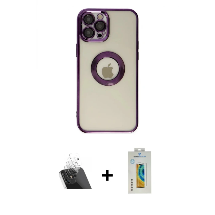 ieg™ iPhone 12 Pro Kılıf Pusula Form - Siyah Polymer Nano Ekran Koruyucu + Kamera Lens Koruma Cam - SF