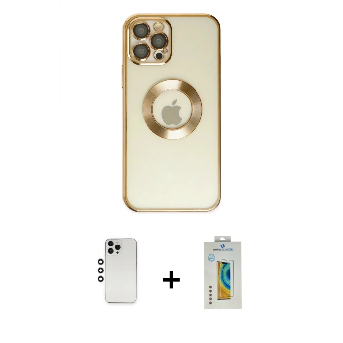ieg™ iPhone 12 Pro Kılıf Pusula Form - Siyah Polymer Nano Ekran Koruyucu + Shine Kamera Lens - GS