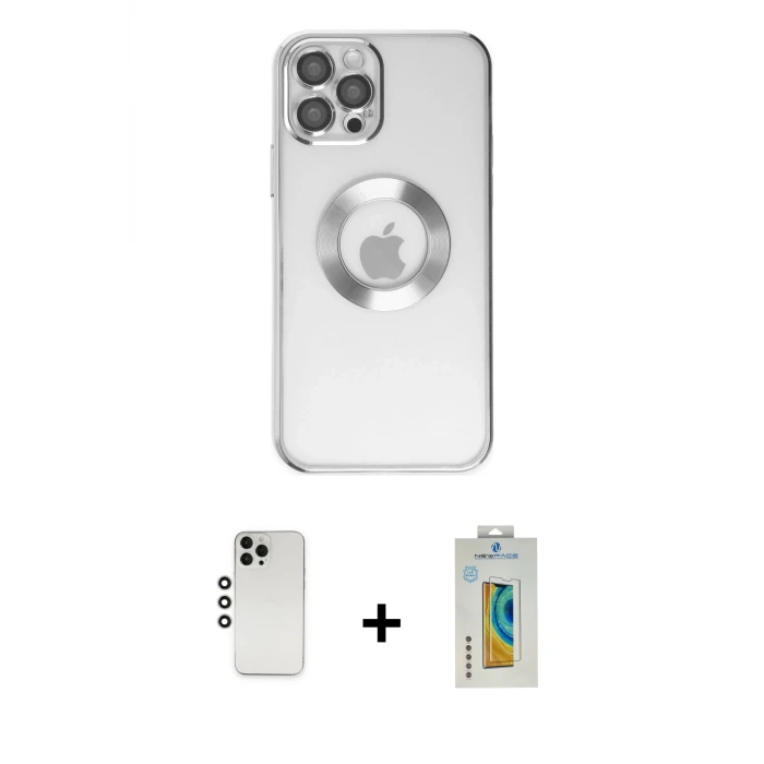 ieg™ iPhone 12 Pro Kılıf Pusula Form - Siyah Polymer Nano Ekran Koruyucu + Shine Kamera Lens - GS