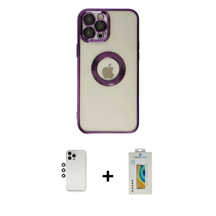 ieg™ iPhone 12 Pro Kılıf Pusula Form - Siyah Polymer Nano Ekran Koruyucu + Shine Kamera Lens - GS