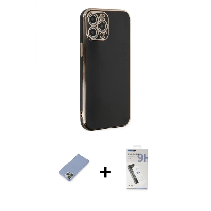 ieg™ iPhone 12 Pro Kılıf Yankı Serisi - Şeffaf Uv Polymer Nano Ekran Koruyucu + Metal Kamera Lens Koruma Cam - KUYL