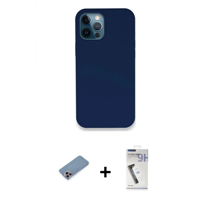 ieg™ iPhone 12 Pro Kılıf Zirve Modern Özel Seri - Şeffaf Uv Polymer Nano Ekran Koruyucu + Shine Kamera Lens Koruma Cam - PE