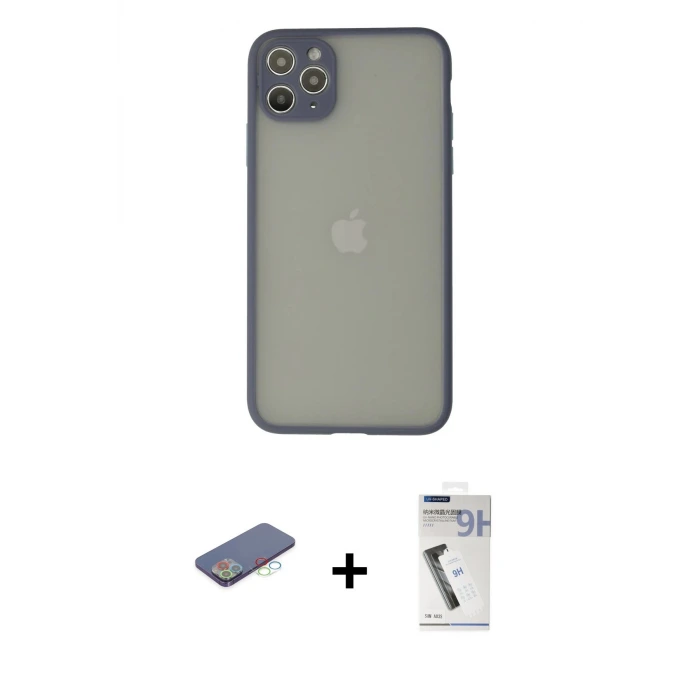 ieg™ iPhone 12 Pro Max Kılıf Ahenk Çizgi Serisi - Şeffaf Uv Polymer Nano Ekran Koruyucu + Renkli Kamera Lens Koruma Cam - MI