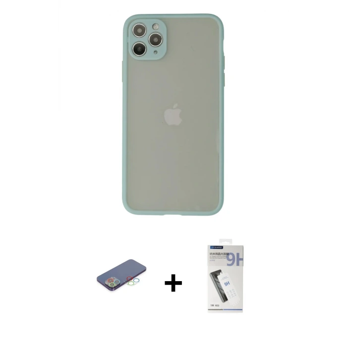 ieg™ iPhone 12 Pro Max Kılıf Ahenk Çizgi Serisi - Şeffaf Uv Polymer Nano Ekran Koruyucu + Renkli Kamera Lens Koruma Cam - MI