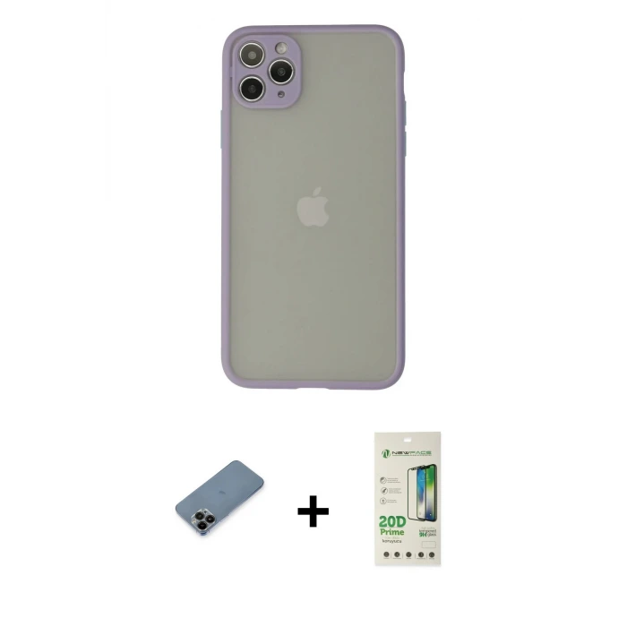 ieg™ iPhone 12 Pro Max Kılıf Ahenk Çizgi Serisi - Siyah 20D Premium Cam Ekran Koruyucu + Shine Kamera Lens Koruma Cam - SH