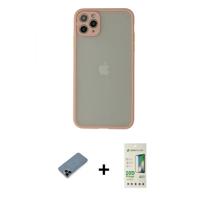 ieg™ iPhone 12 Pro Max Kılıf Ahenk Çizgi Serisi - Siyah 20D Premium Cam Ekran Koruyucu + Shine Kamera Lens Koruma Cam - SH