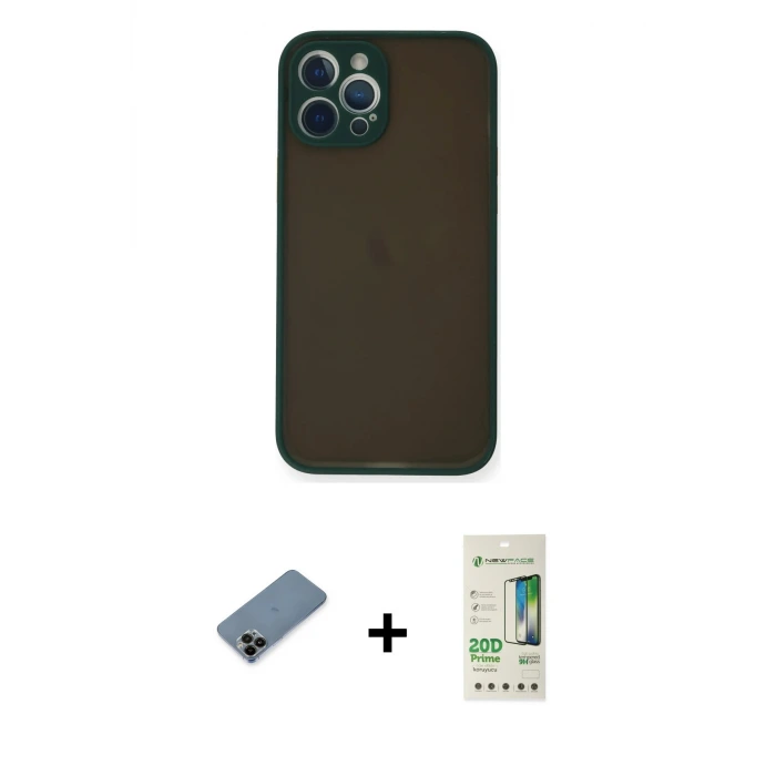 ieg™ iPhone 12 Pro Max Kılıf Ahenk Çizgi Serisi - Siyah 20D Premium Cam Ekran Koruyucu + Shine Kamera Lens Koruma Cam - SH