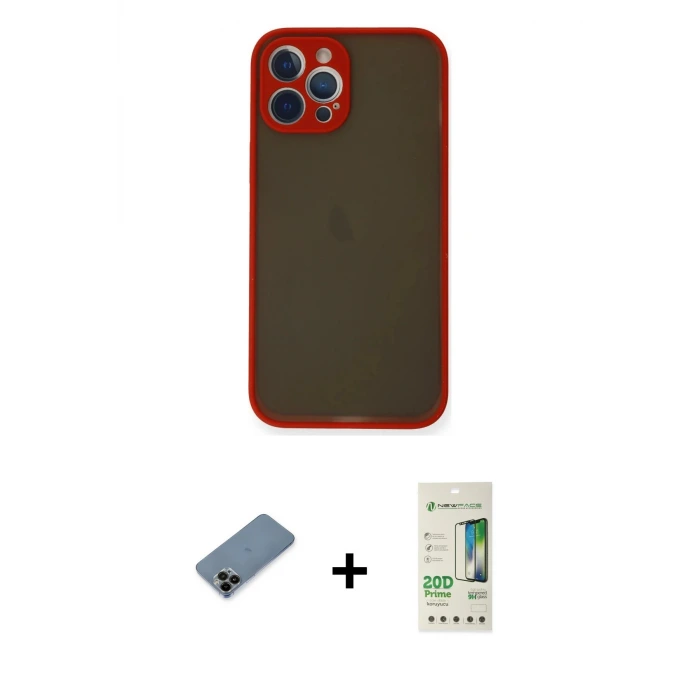 ieg™ iPhone 12 Pro Max Kılıf Ahenk Çizgi Serisi - Siyah 20D Premium Cam Ekran Koruyucu + Shine Kamera Lens Koruma Cam - SH