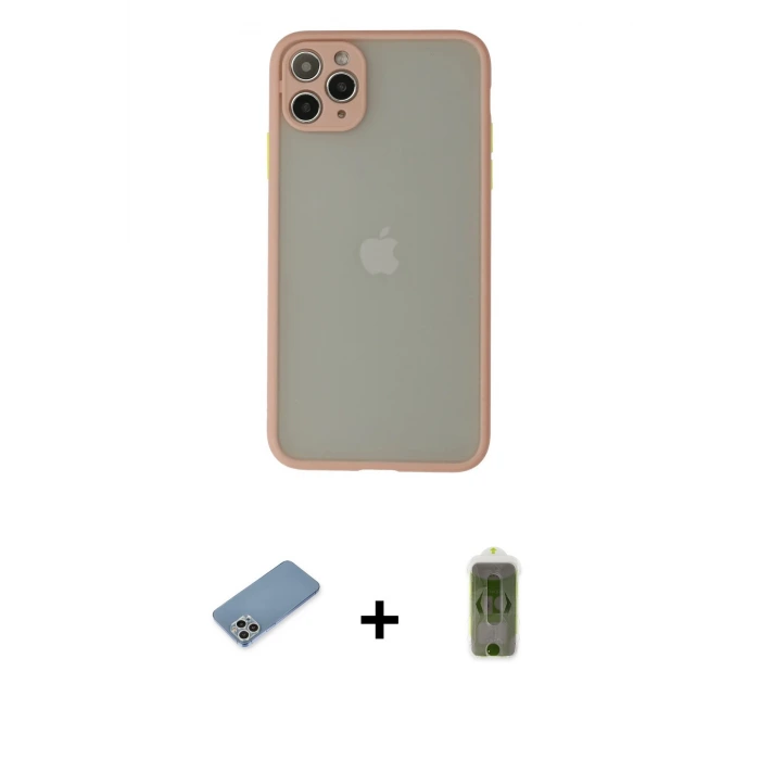 ieg™ iPhone 12 Pro Max Kılıf Ahenk Çizgi Serisi - Siyah Joko Magic 5D Hayalet Cam + Shine Kamera Lens Koruma Cam - GS