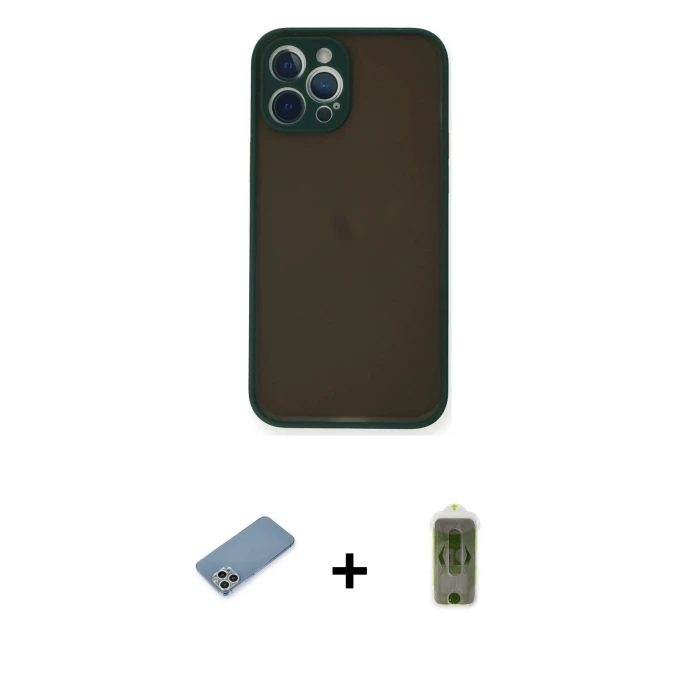 ieg™ iPhone 12 Pro Max Kılıf Ahenk Çizgi Serisi - Siyah Joko Magic 5D Hayalet Cam + Shine Kamera Lens Koruma Cam - GS