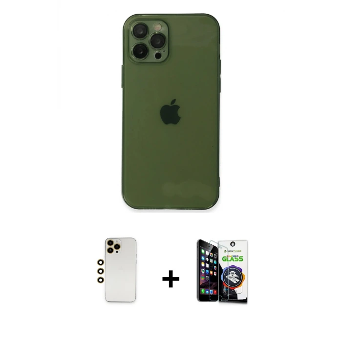 ieg™ iPhone 12 Pro Max Kılıf Ahenk Doku - Şeffaf Temperli Cam Ekran Koruyucu + Shine Kamera Lens - GD