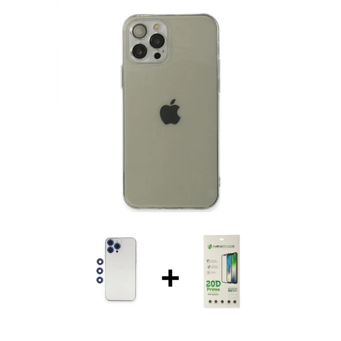 ieg™ iPhone 12 Pro Max Kılıf Ahenk Doku - Siyah 20D Premium Cam Ekran Koruyucu + Shine Kamera Lens - LT