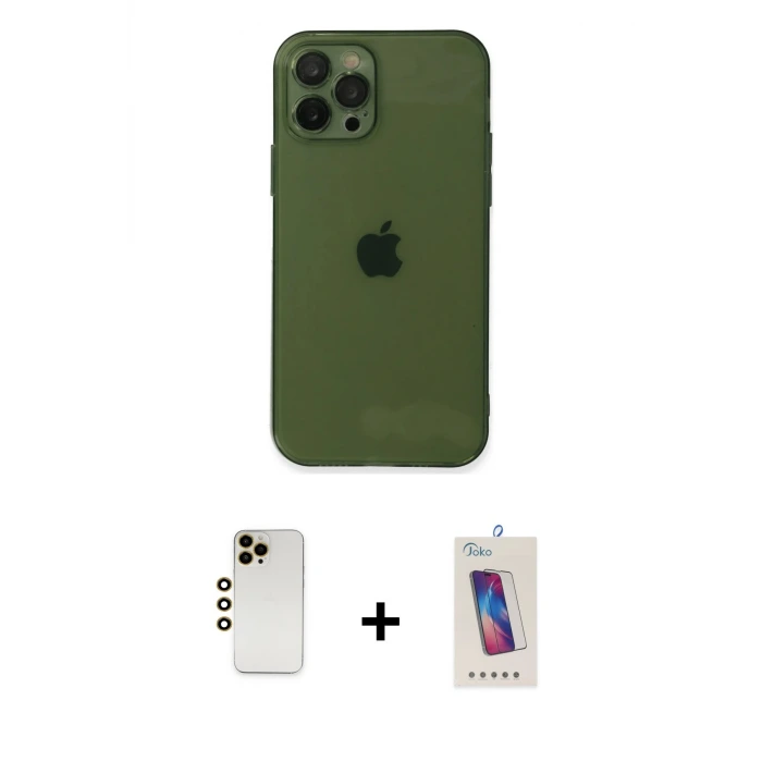 ieg™ iPhone 12 Pro Max Kılıf Ahenk Doku - Siyah Joko 5D Cam + Shine Kamera Lens - GD