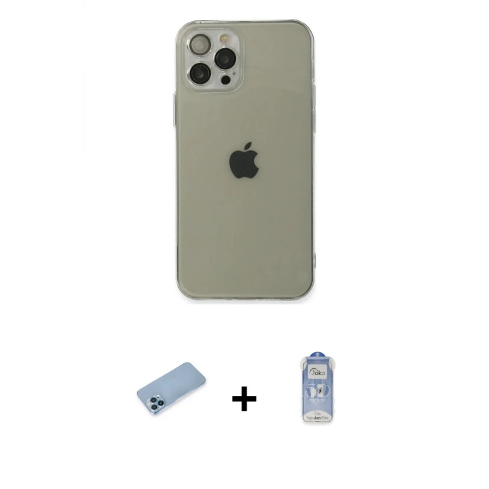 ieg™ iPhone 12 Pro Max Kılıf Ahenk Doku - Siyah Joko Magic 5D Cam + Shine Kamera Lens Koruma Cam - MI
