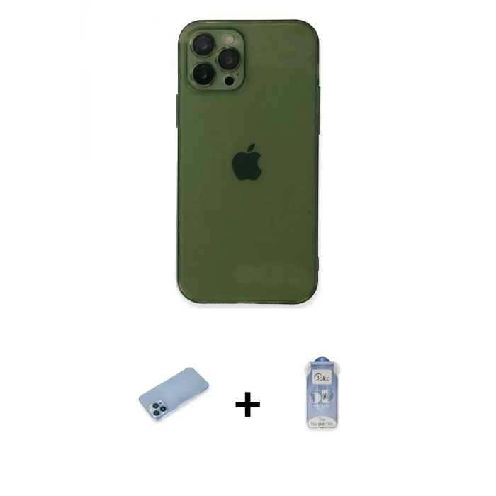 ieg™ iPhone 12 Pro Max Kılıf Ahenk Doku - Siyah Joko Magic 5D Cam + Shine Kamera Lens Koruma Cam - MI