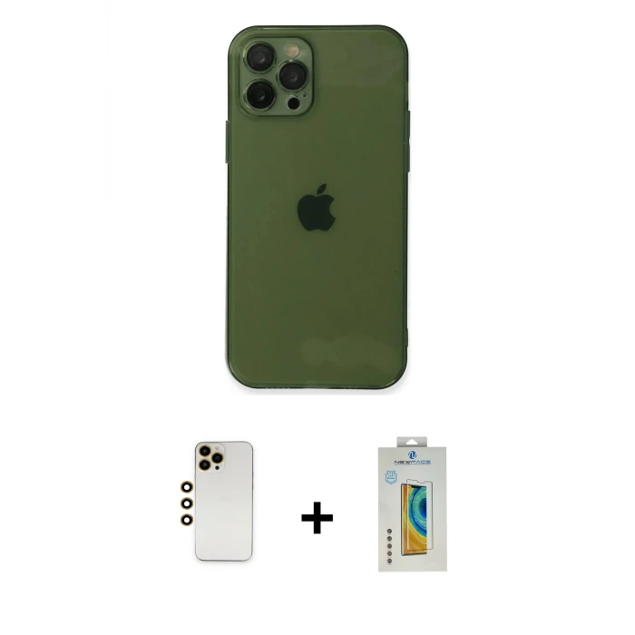 ieg™ iPhone 12 Pro Max Kılıf Ahenk Doku - Siyah Polymer Nano Ekran Koruyucu + Shine Kamera Lens - GD