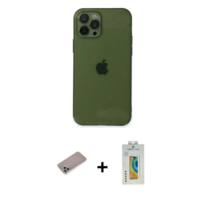 ieg™ iPhone 12 Pro Max Kılıf Ahenk Doku - Siyah Polymer Nano Ekran Koruyucu + Shine Kamera Lens Koruma Cam - SABE