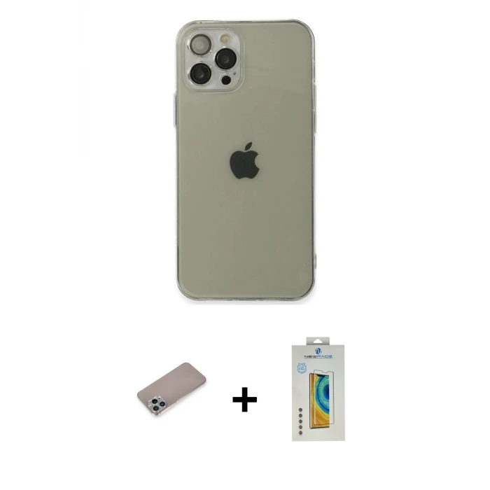 ieg™ iPhone 12 Pro Max Kılıf Ahenk Doku - Siyah Polymer Nano Ekran Koruyucu + Shine Kamera Lens Koruma Cam - SABE