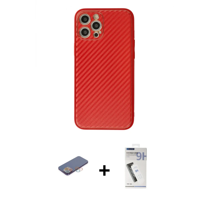 ieg™ iPhone 12 Pro Max Kılıf Ahenk Işık - Şeffaf Uv Polymer Nano Ekran Koruyucu + Renkli Kamera Lens Koruma Cam - PE