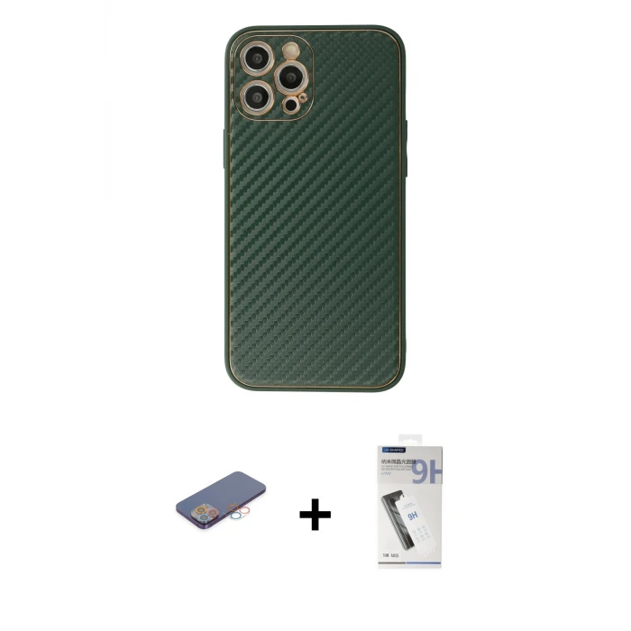 ieg™ iPhone 12 Pro Max Kılıf Ahenk Işık - Şeffaf Uv Polymer Nano Ekran Koruyucu + Renkli Kamera Lens Koruma Cam - PE