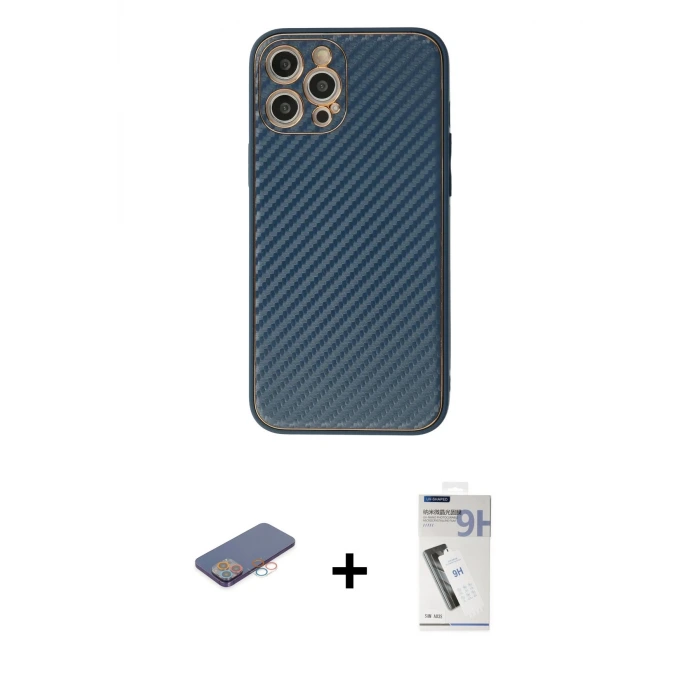 ieg™ iPhone 12 Pro Max Kılıf Ahenk Işık - Şeffaf Uv Polymer Nano Ekran Koruyucu + Renkli Kamera Lens Koruma Cam - PE