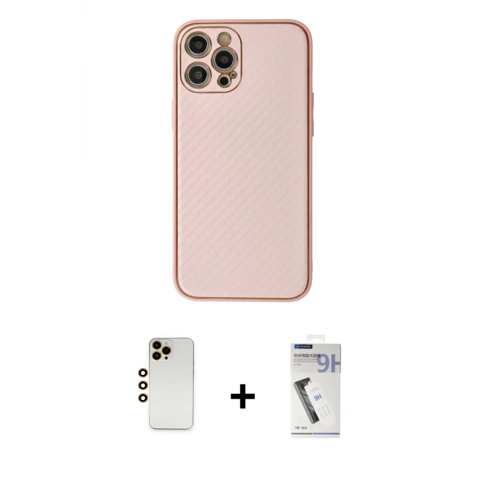 ieg™ iPhone 12 Pro Max Kılıf Ahenk Işık - Şeffaf Uv Polymer Nano Ekran Koruyucu + Shine Kamera Lens - GD