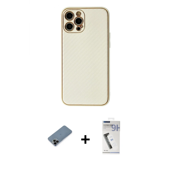 ieg™ iPhone 12 Pro Max Kılıf Ahenk Işık - Şeffaf Uv Polymer Nano Ekran Koruyucu + Shine Kamera Lens Koruma Cam - SH
