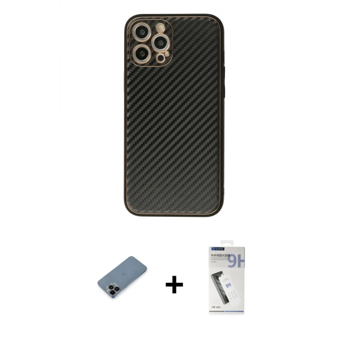 ieg™ iPhone 12 Pro Max Kılıf Ahenk Işık - Şeffaf Uv Polymer Nano Ekran Koruyucu + Shine Kamera Lens Koruma Cam - SH